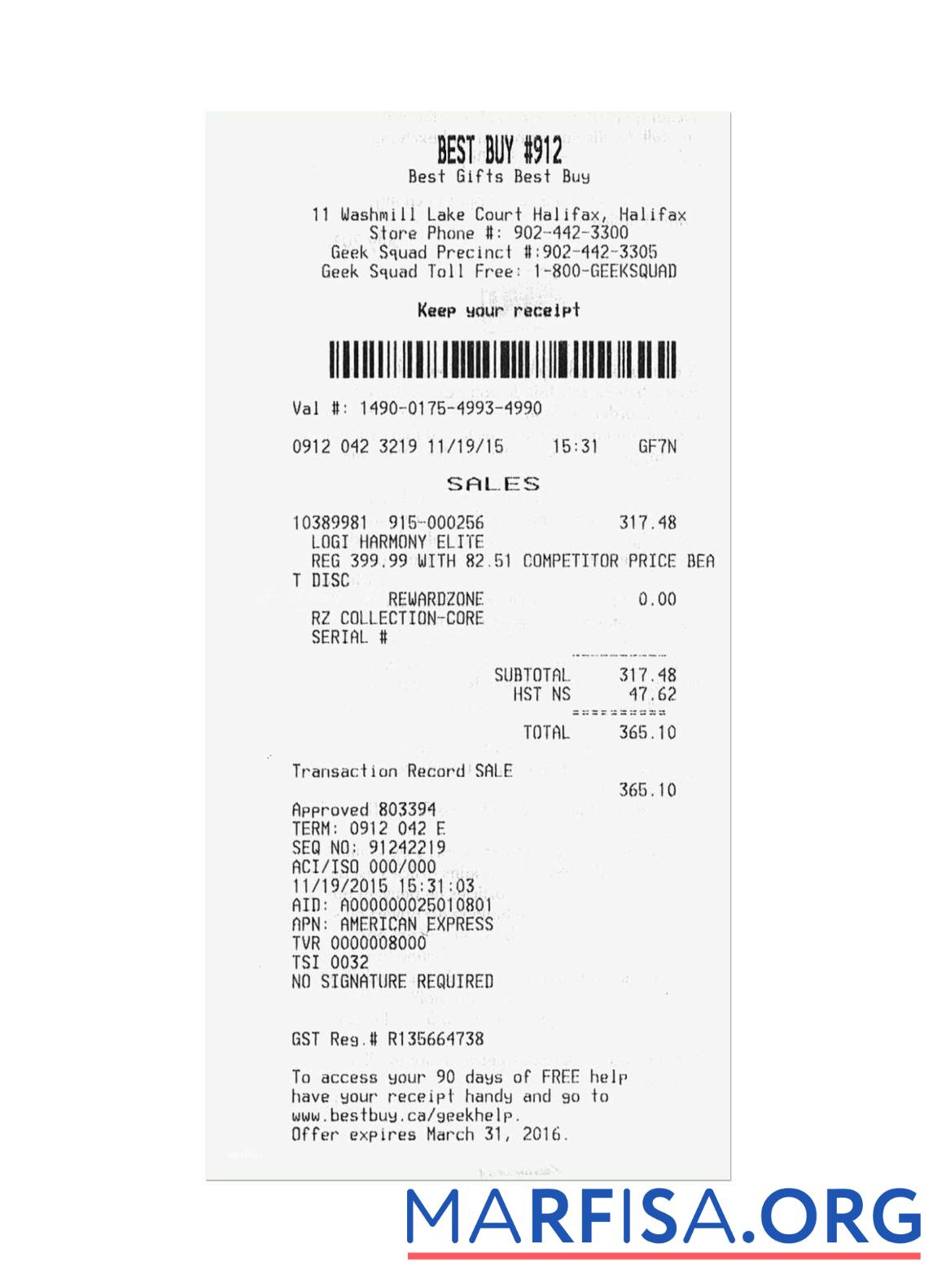 Realistic BEST BUY payment receipt template
